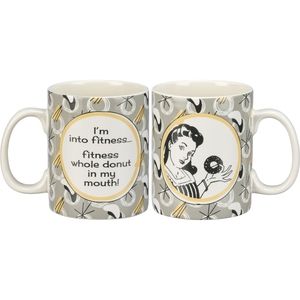 Coffee Mug Cup Tea Cocoa Ceramic 20oz I'm Into Fitness Donut In My Mouth Funny